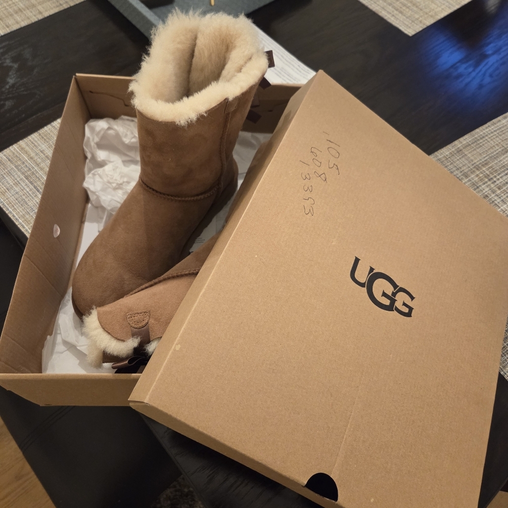 UGG Tan Boots with Ribbon Accents